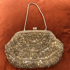 1950s Golden Glitz Beaded Sequins Clutch Purse